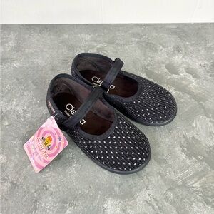 Cienta girls Mary Jane flats shoes embellished black silver sz 8 toddler new